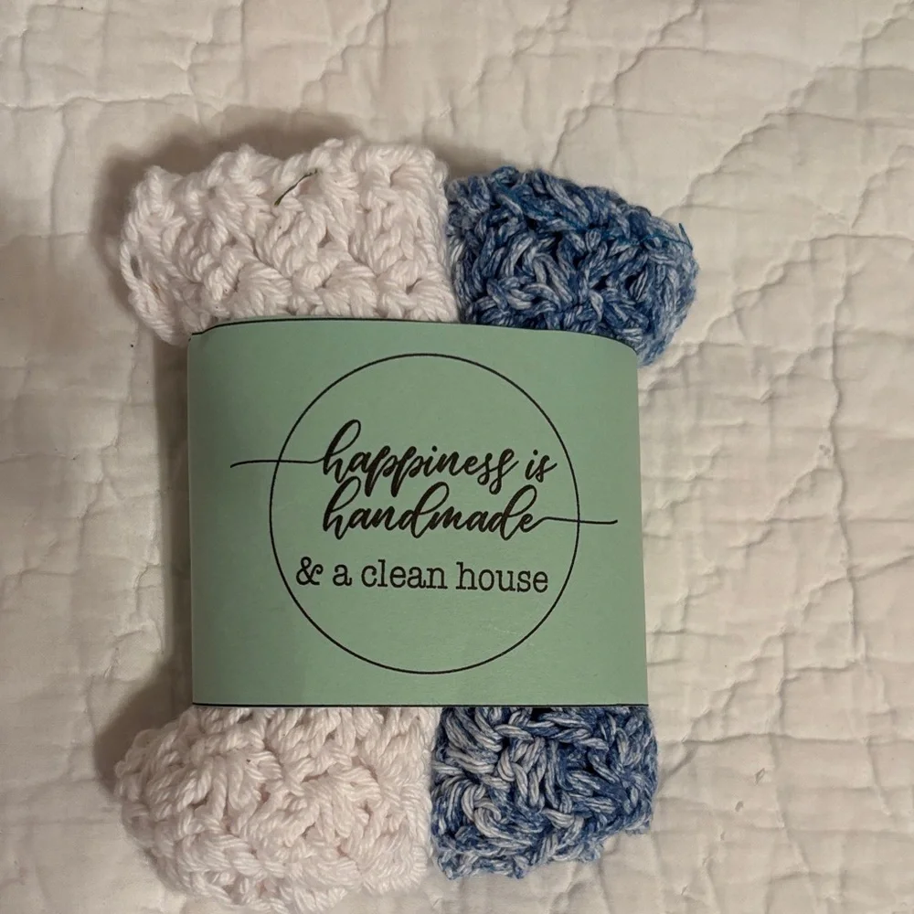 Handmade Crochet Dishcloth‎ Set - White and Blue